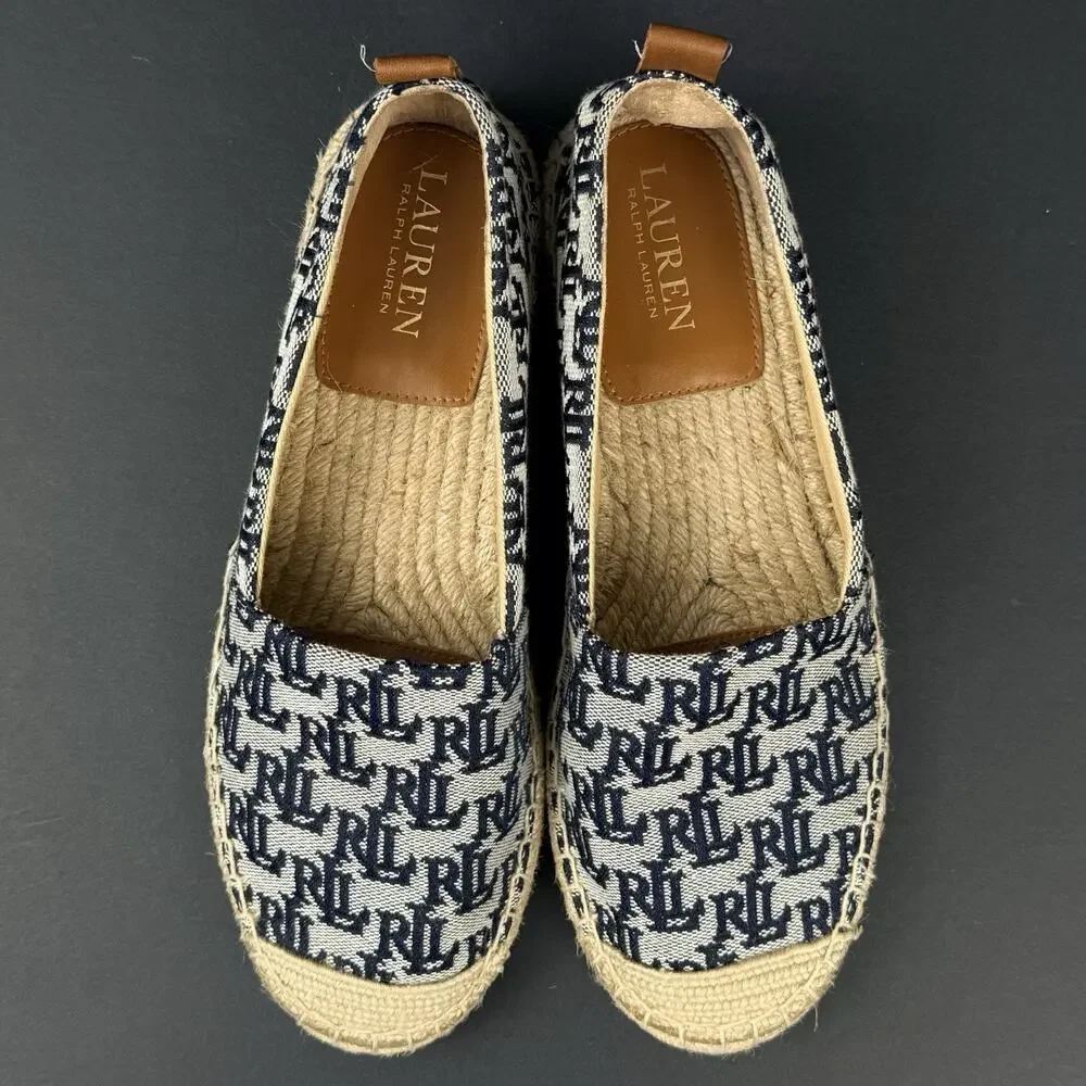 Lauren Ralph Lauren Cameryn II Espadrille Size 7.5 Monogram Jacquard Shoes